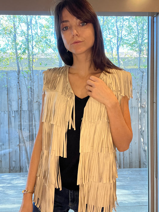 Fringe Leather Vest - S