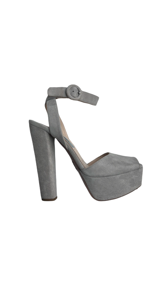 Pearl Grey Suede Platform Heels - 5.5