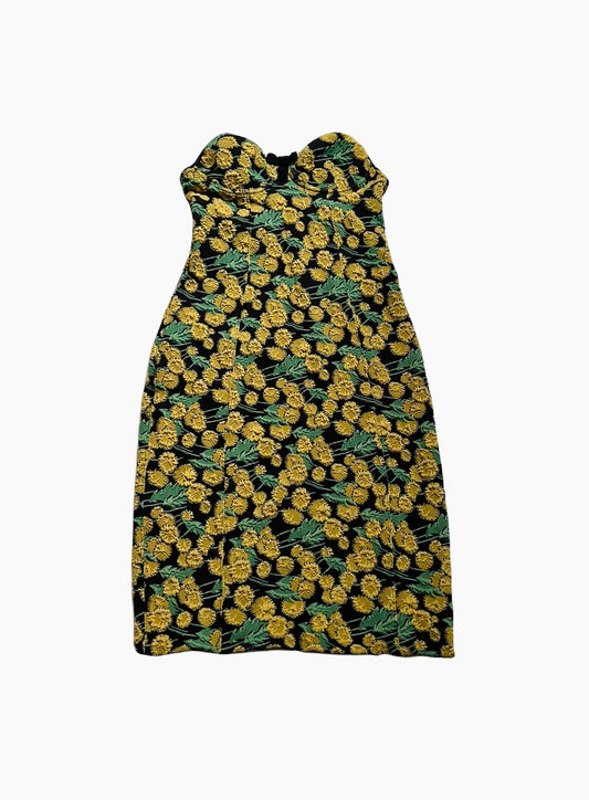 Vintage Bustier Sunflower Print Mini Dress - XS