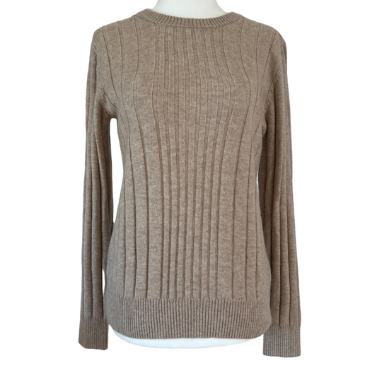 Beige Ribbed Cashmere Crewneck Sweater - S