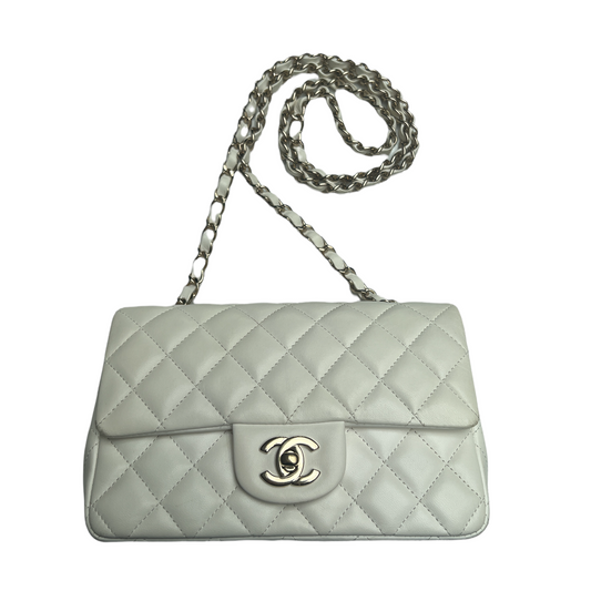 2021 White Leather Classic Mini Flap