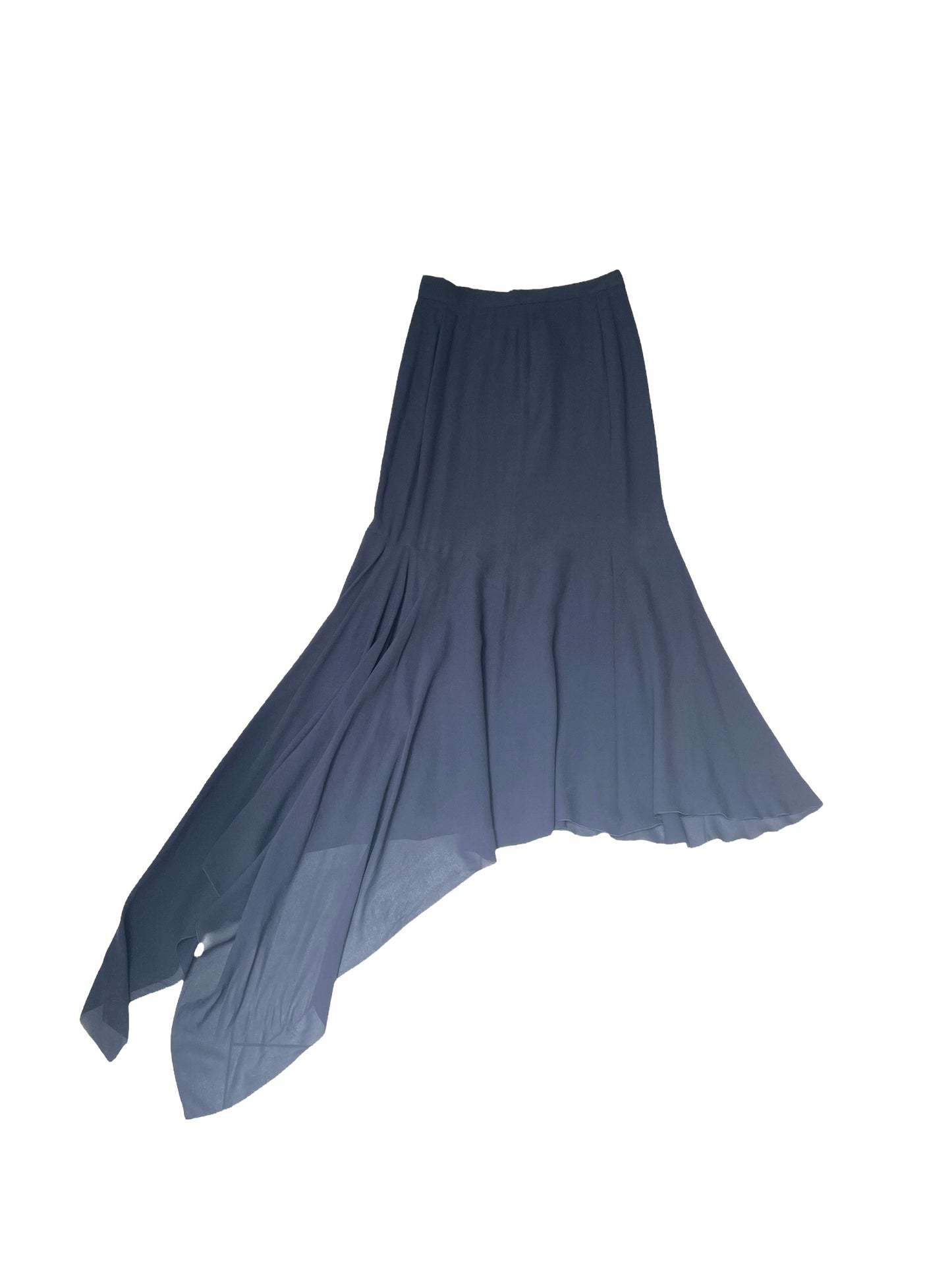 Navy Silk Long Skirt - L