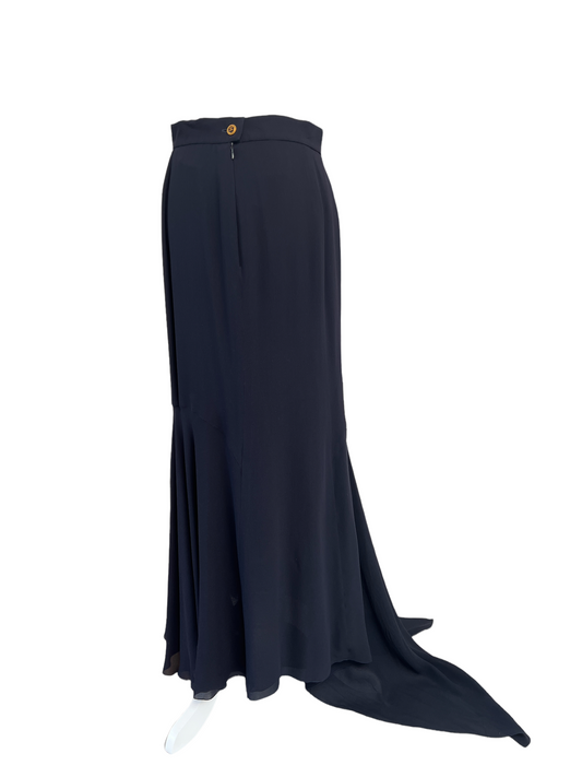 Navy Silk Long Skirt - L