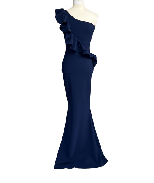 Blue One Shoulder Long Gown - S