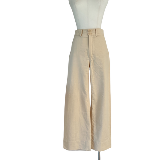 Beige Wide Cotton Pants - 0