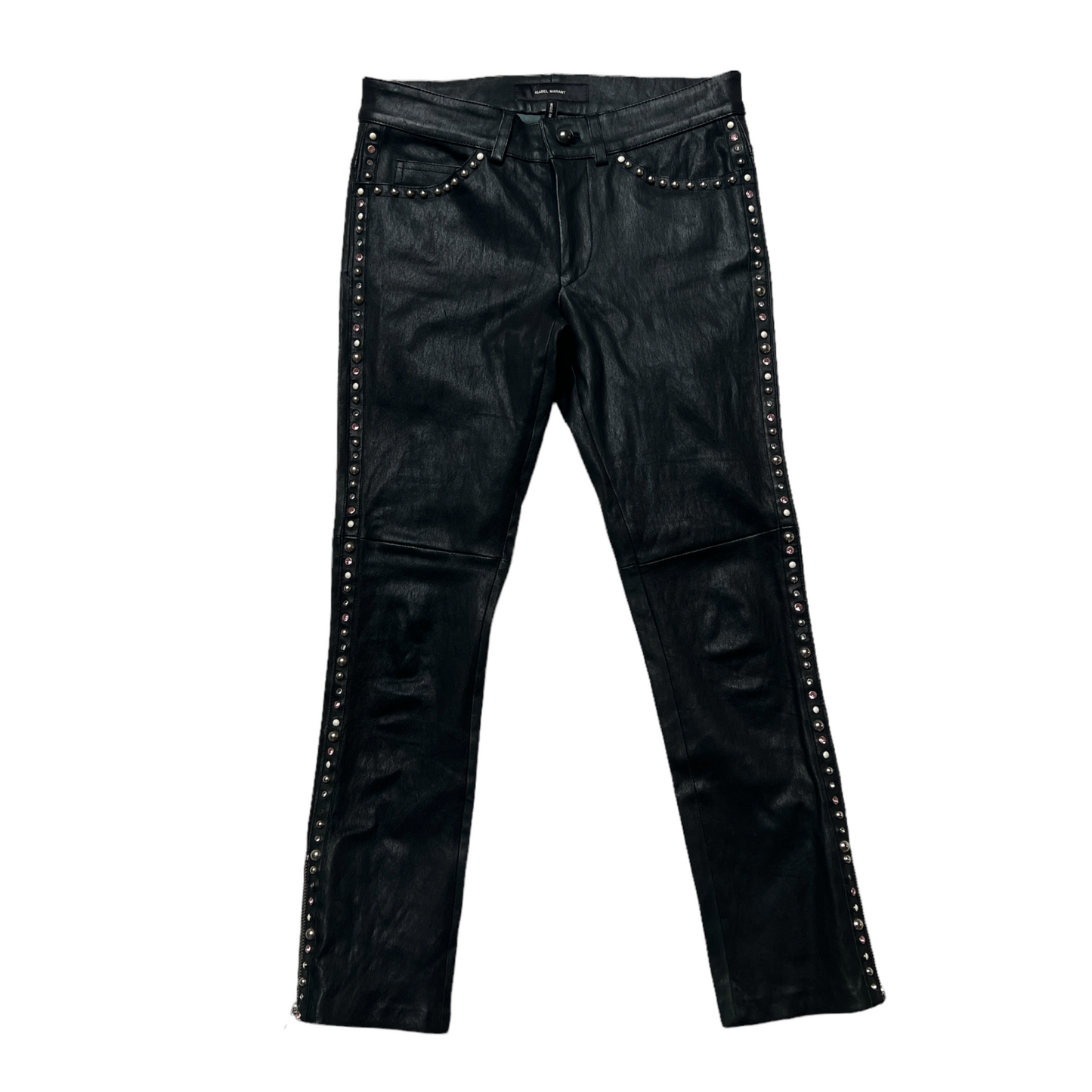 Black Leather Pants with Rhinestones - XS