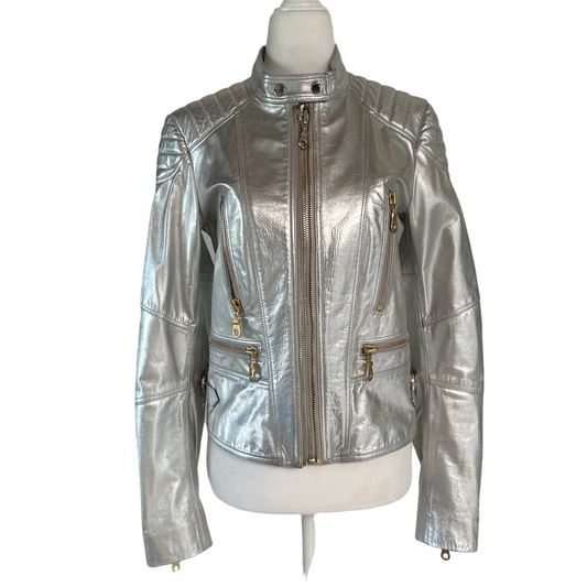 Silver Leather Jacket - S