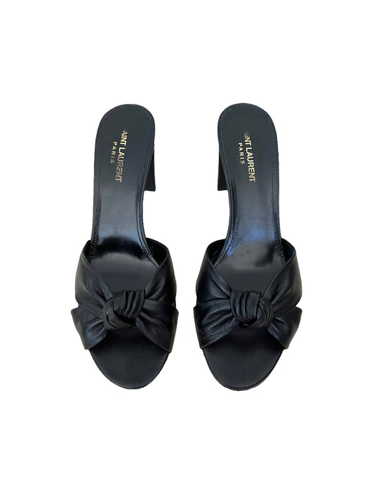 Bianca Heeled Black Leather Mules - 10.5