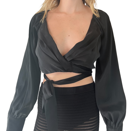 Black Silk Cropped Top - 0