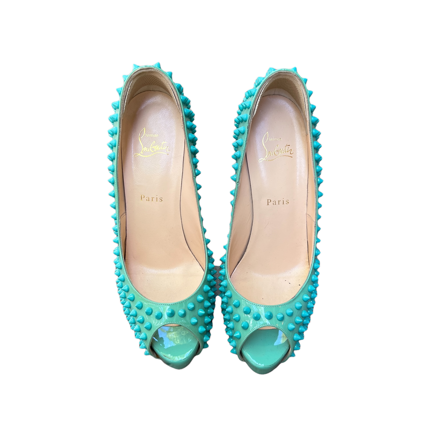 Turquoise Spikes Platform Heels - 10