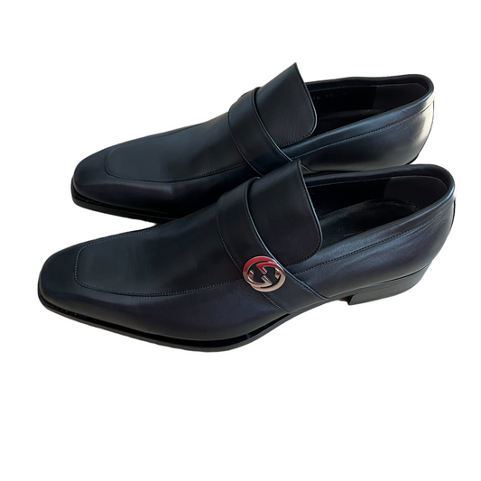 Men's Black Logo Loafers - 10