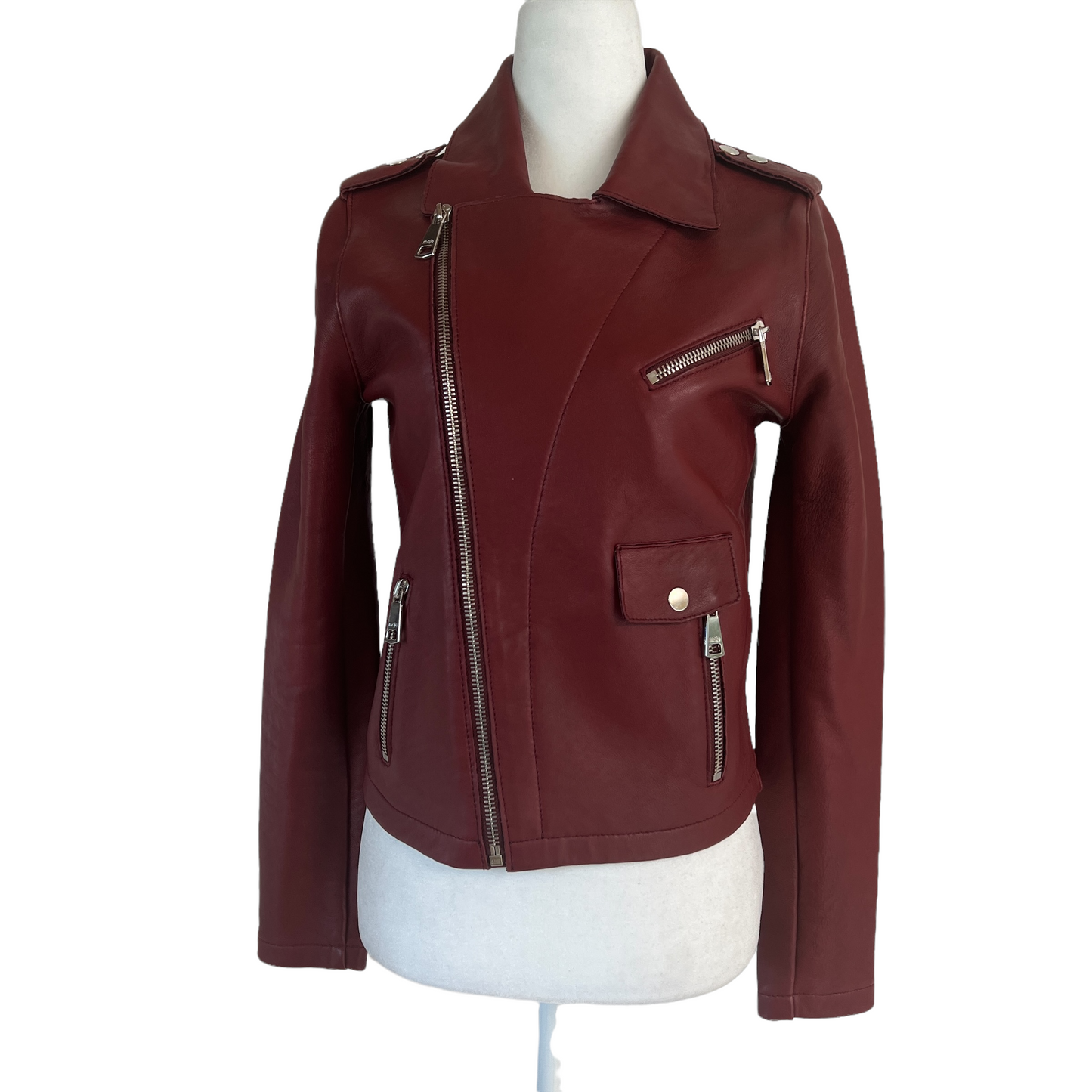 Burgundy Leather Jacket - M