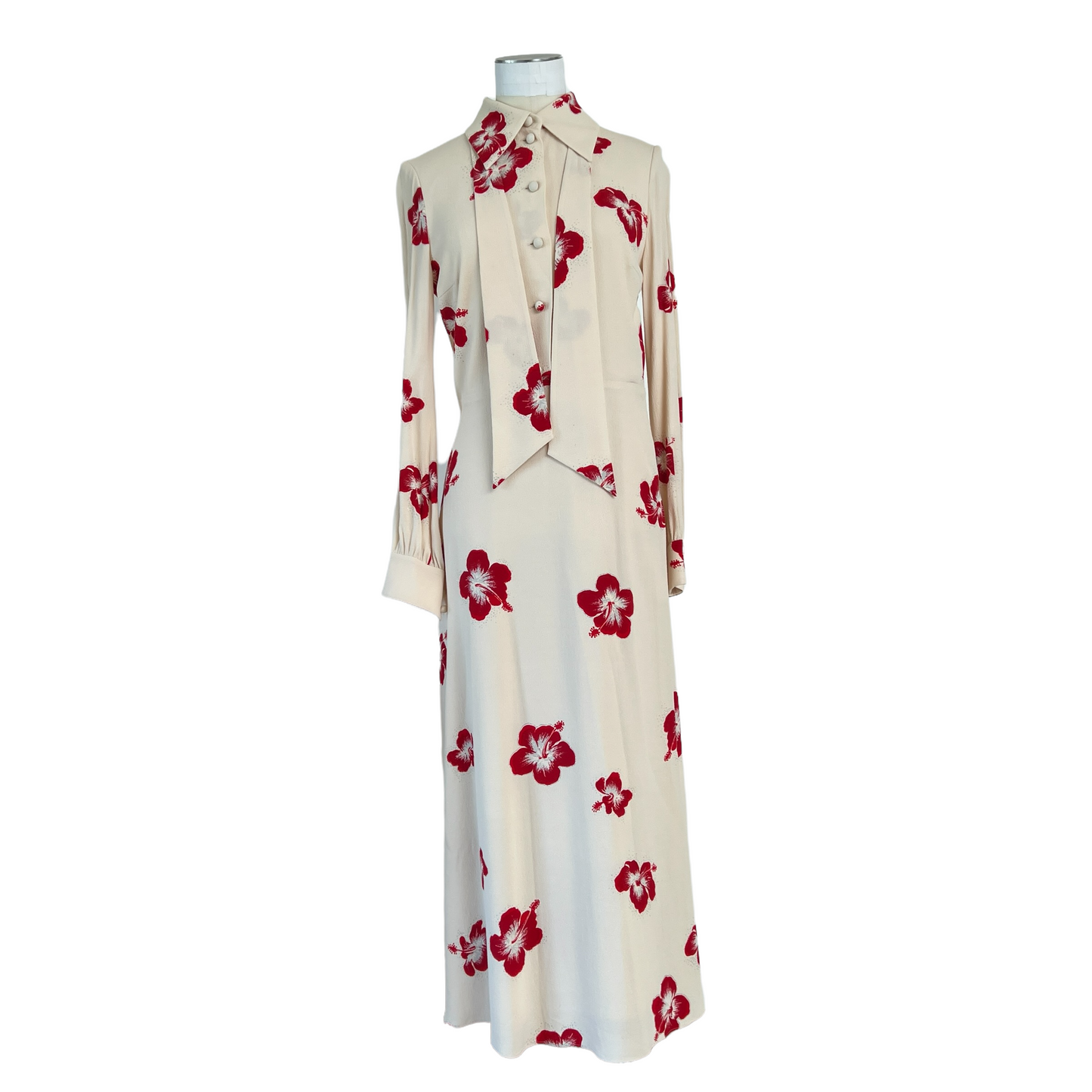 Long Cream and Flower Dress - 36