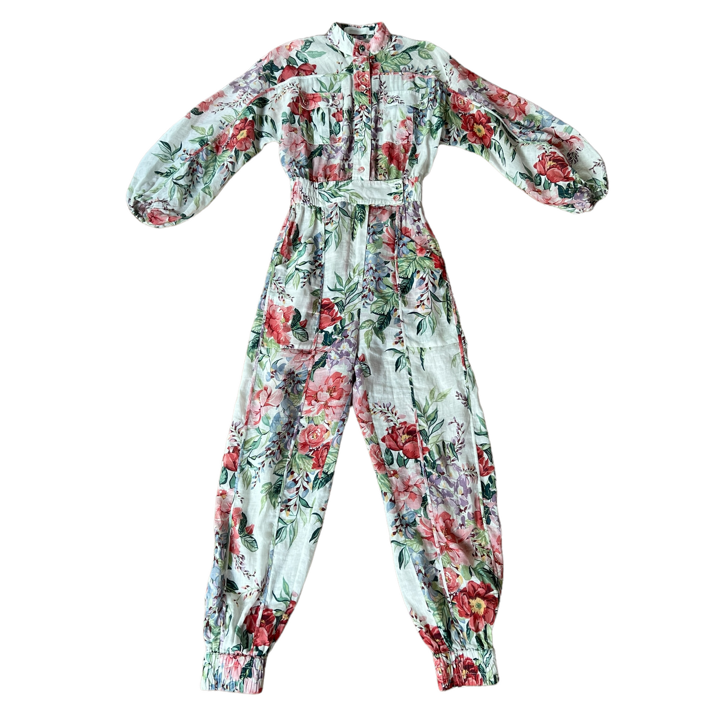 Floral Linen Jumpsuit - 0