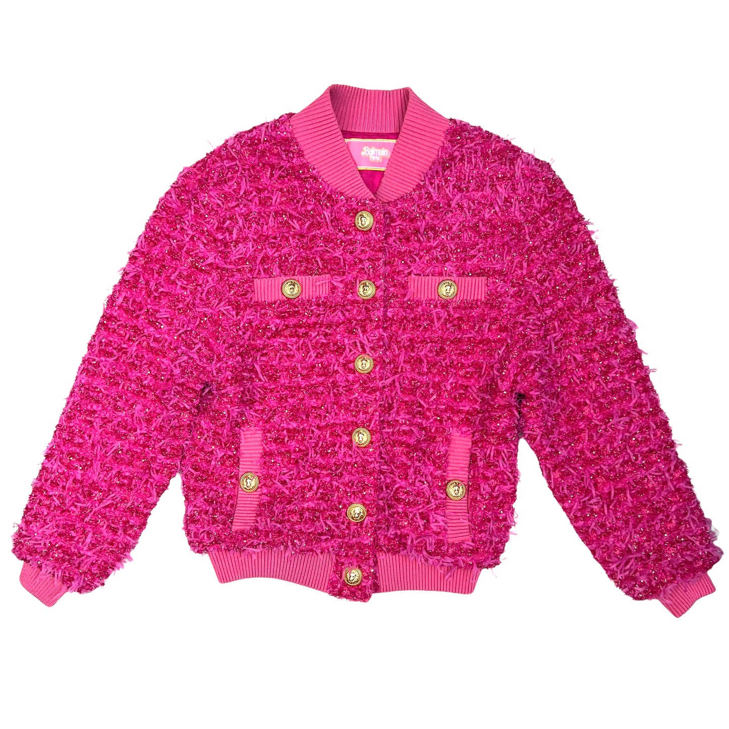 Metallic Pink Tweed Bomber - S
