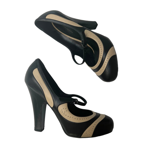 Black & Beige Mary Jane Heels - 7.5