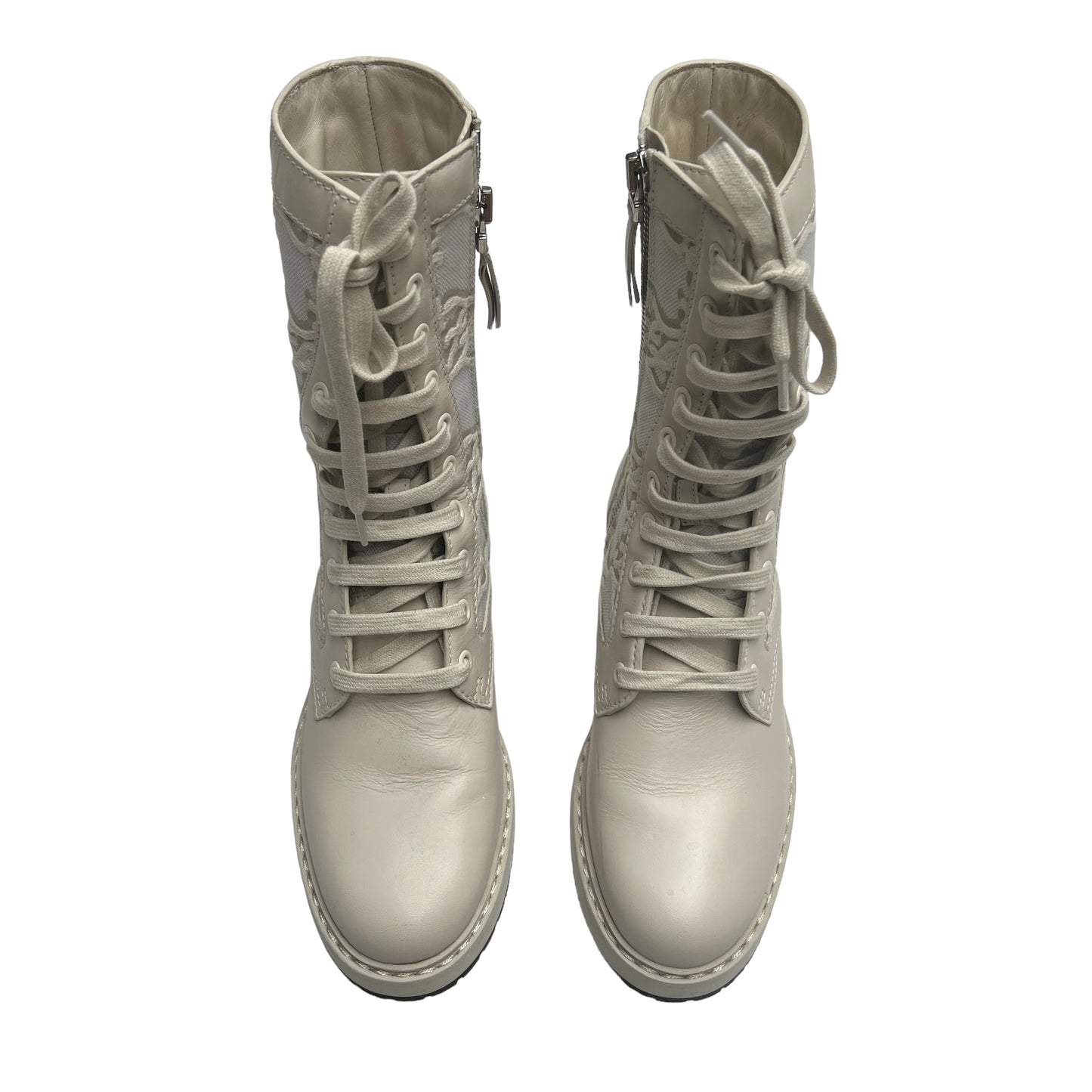 Zucca FF Logo Leather Combat Boots