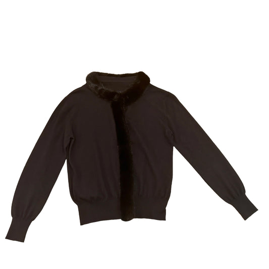 Black Cardigan w/Mink Fur - S