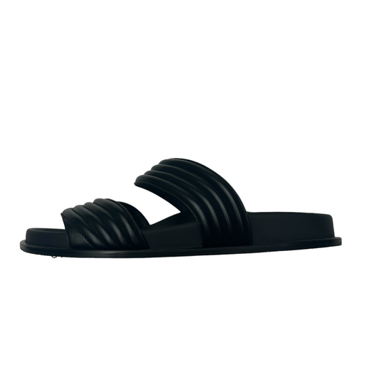 Black Leather Slides - 8