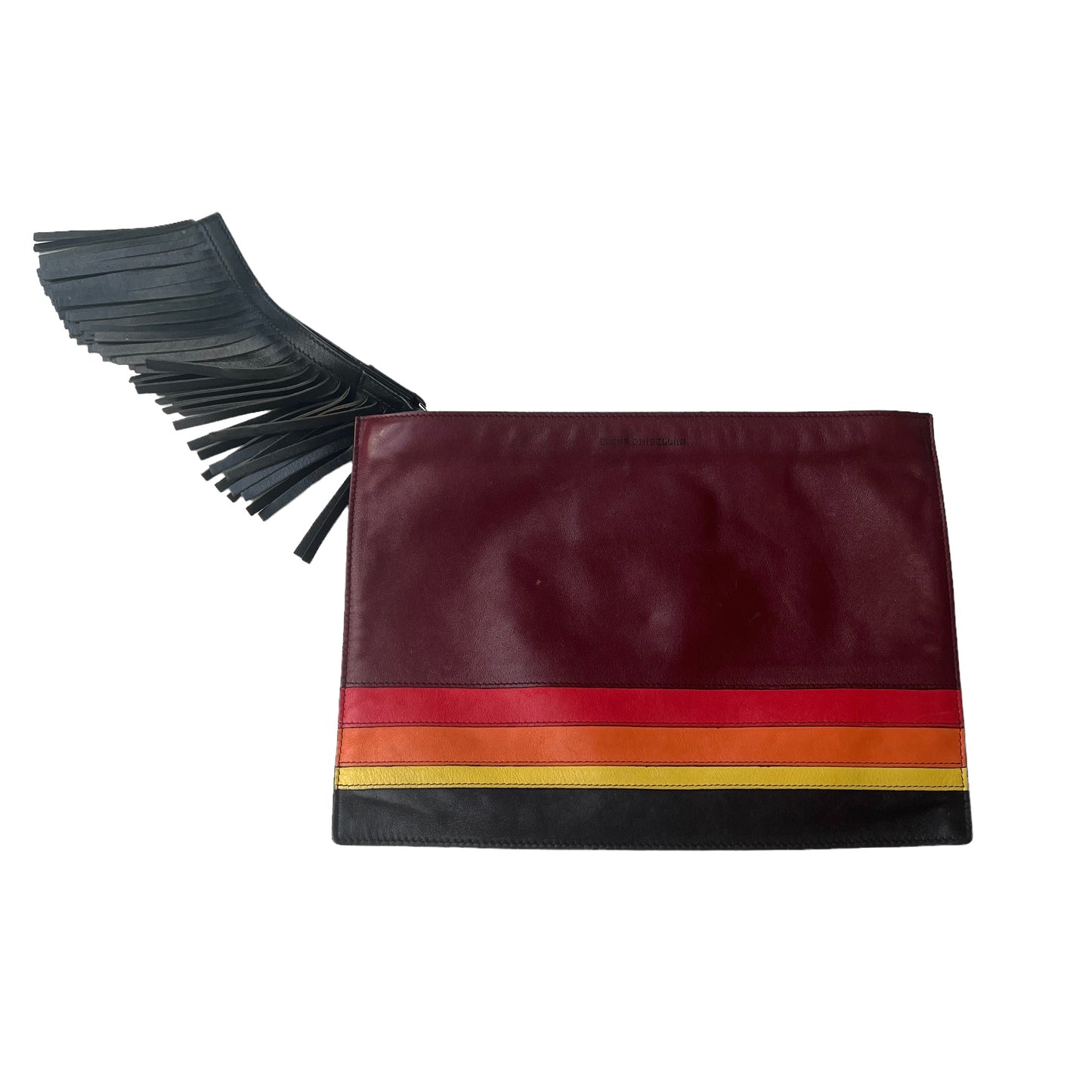 Burgundy Leather Clutch w/Fringes