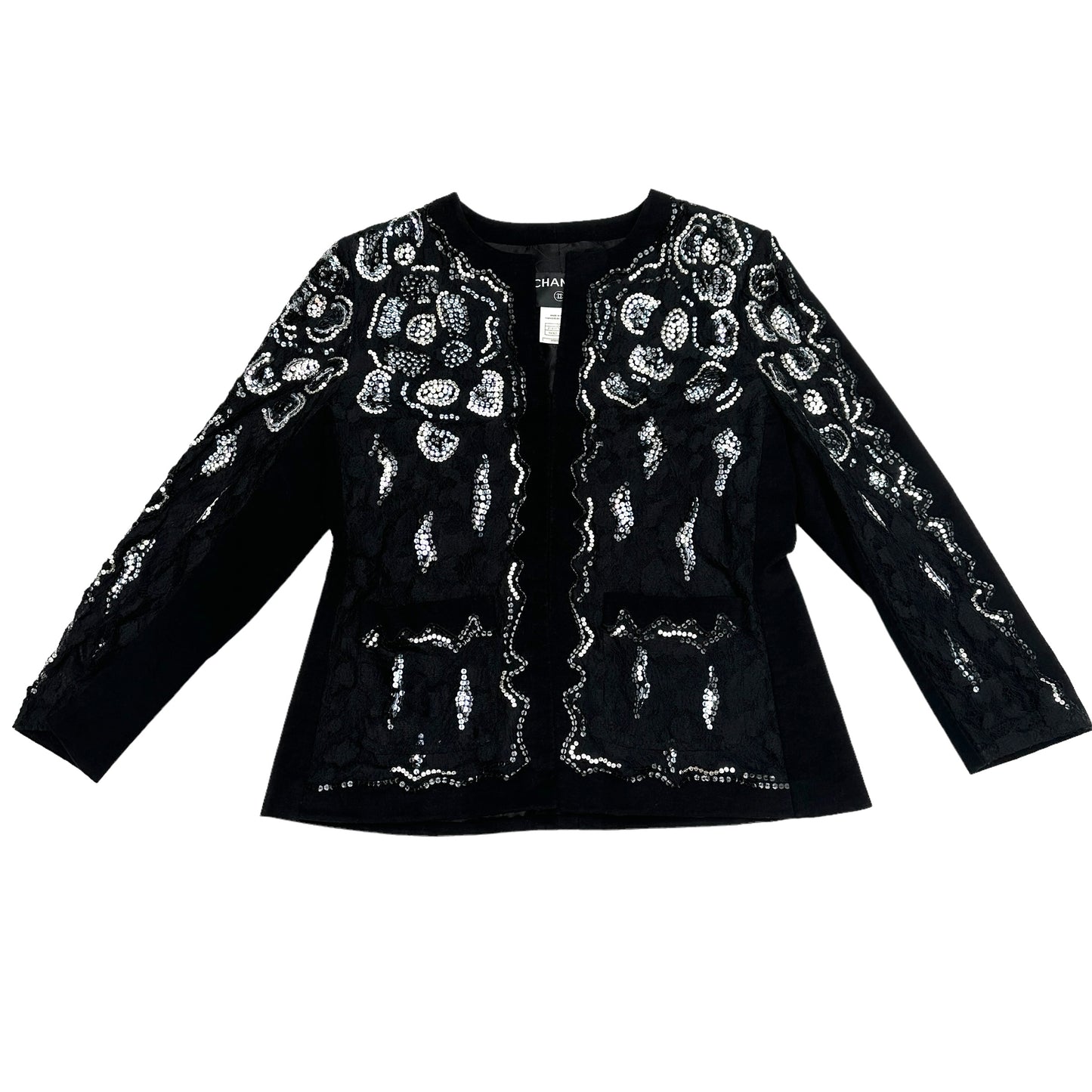 Black Sequins & Lace Blazer - M