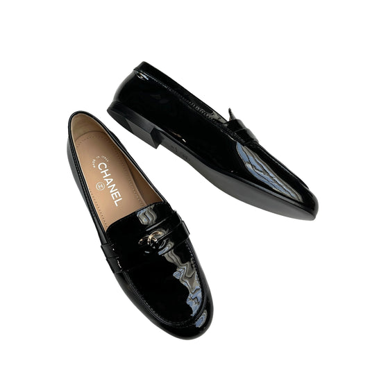 Black Patent Logo Loafers - 10