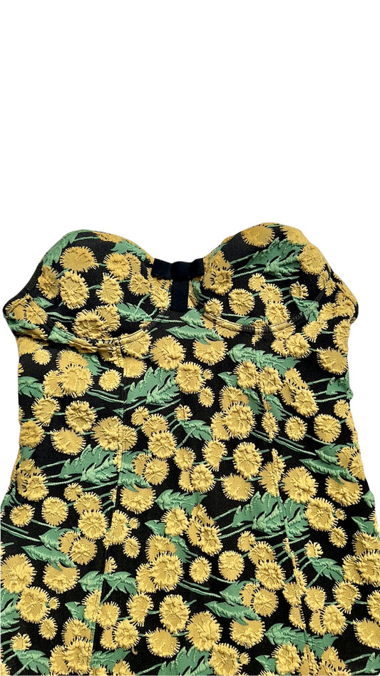 Vintage Bustier Sunflower Print Mini Dress - XS