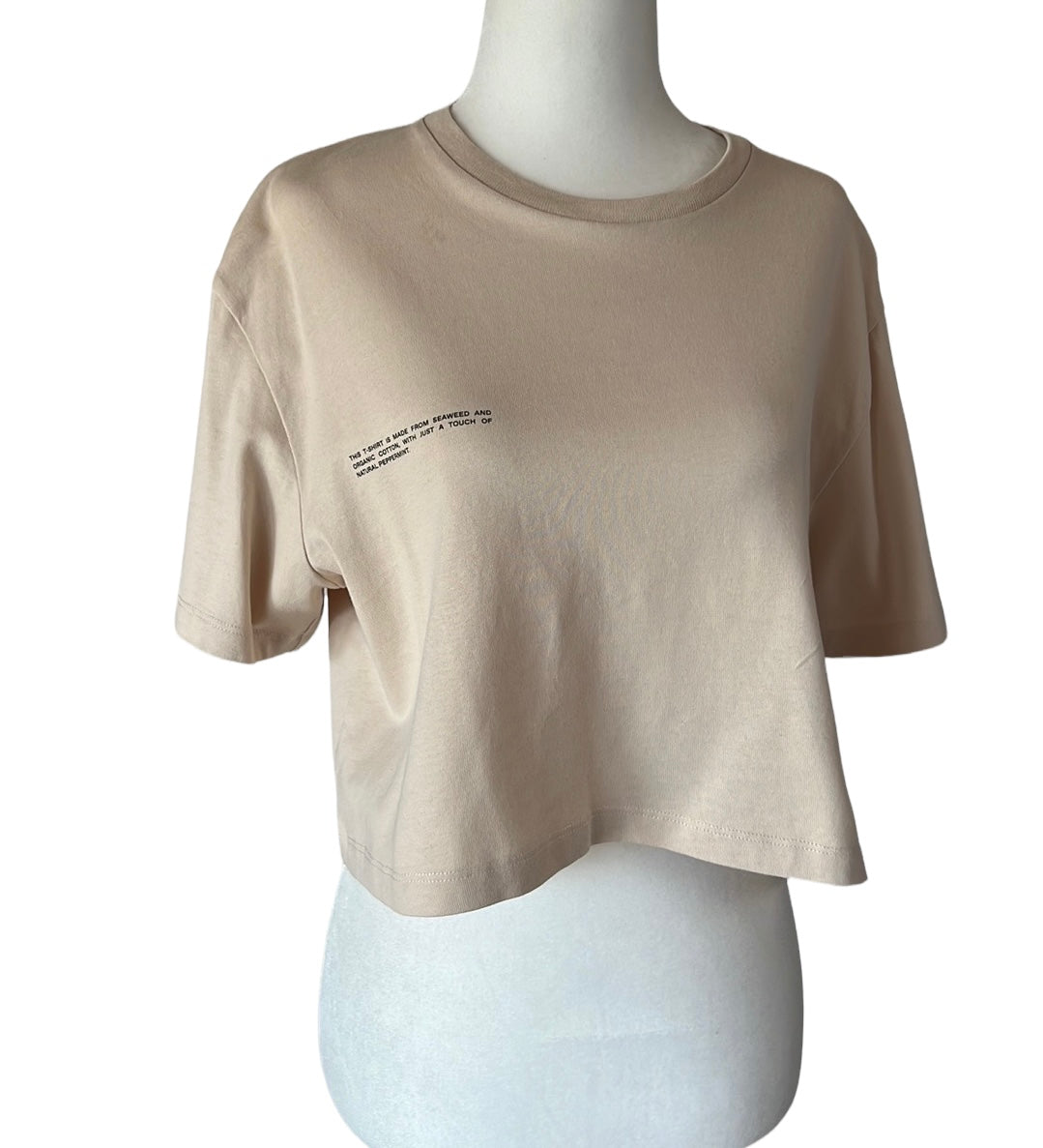 Cream Cotton Cropped T-shirt - S