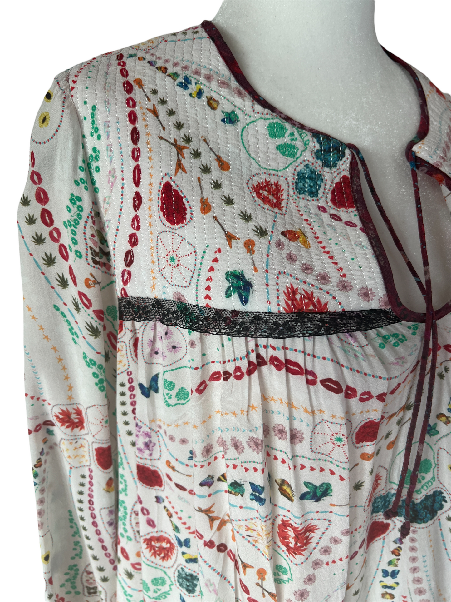 White and Print Blouse - S