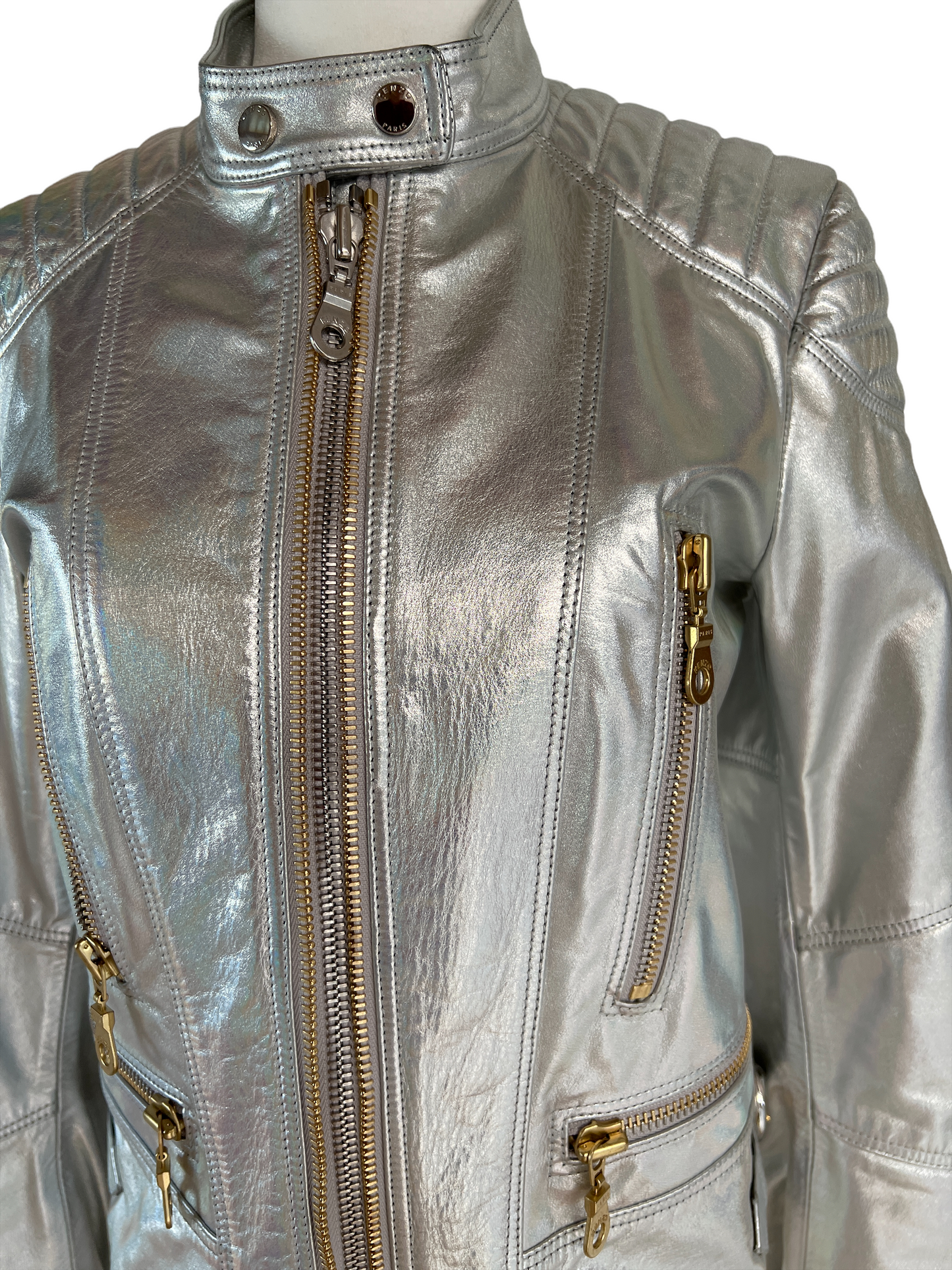 Silver Leather Jacket - S