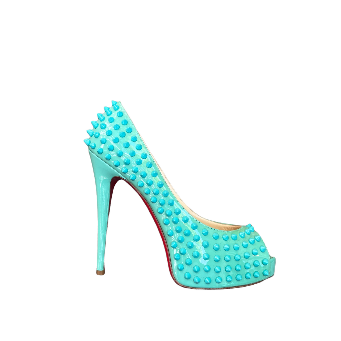 Turquoise Spikes Platform Heels - 10