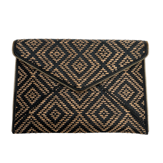Raffia and Leather Clutch