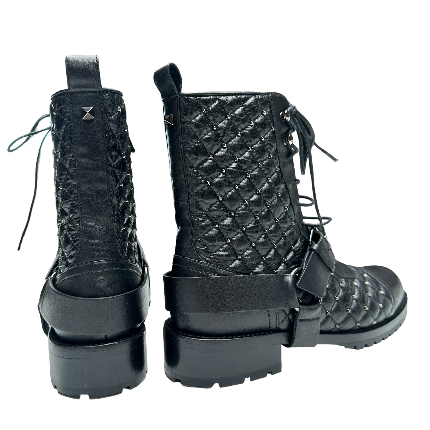 Black Studded Combat Boots - 8.5