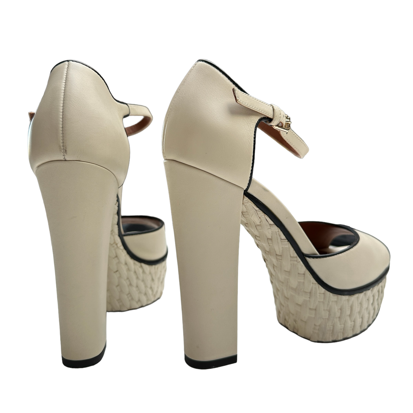 Cream Raffia Platform Heels - 6