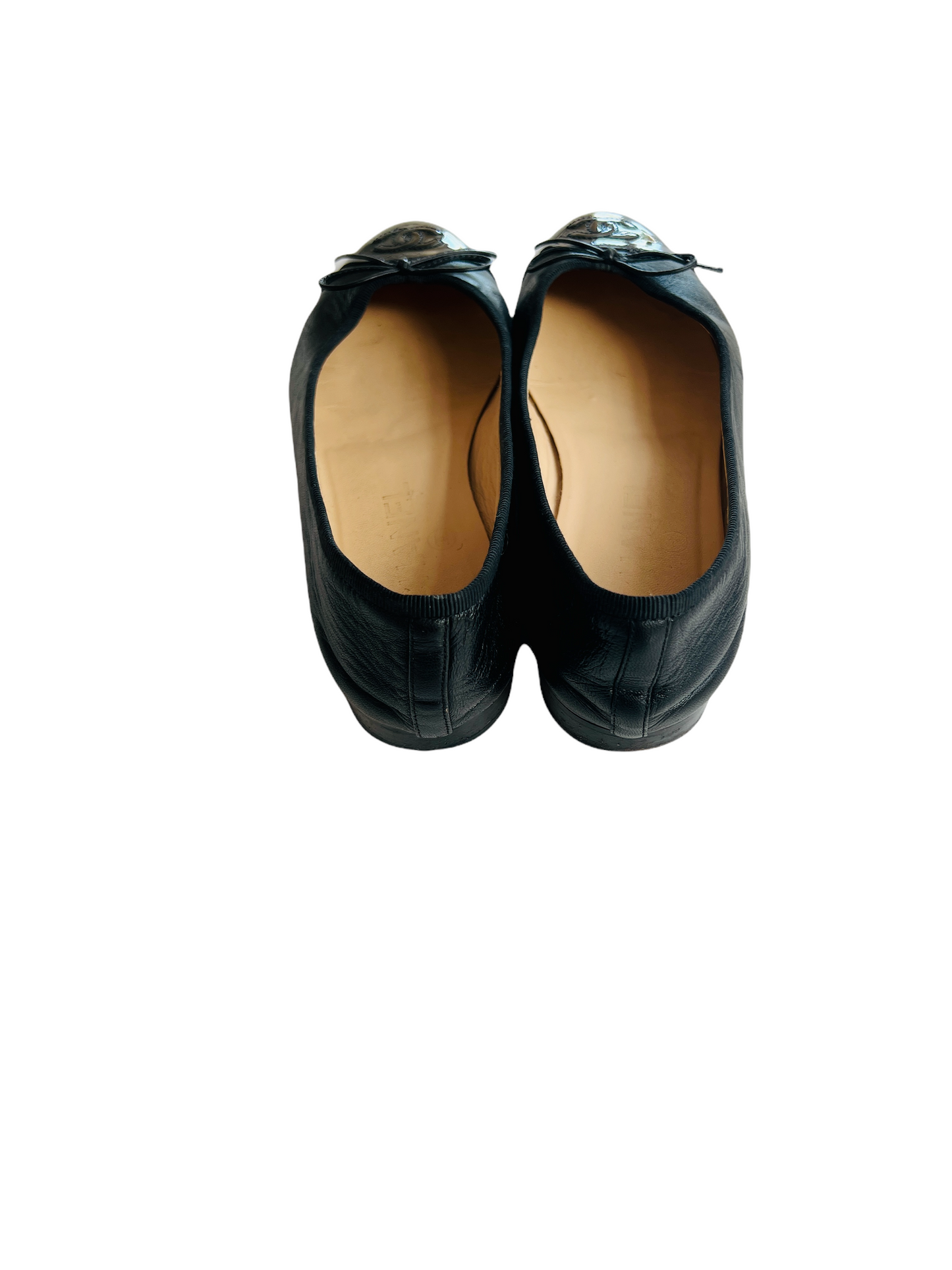 Black Leather Ballerina Shoes - 6