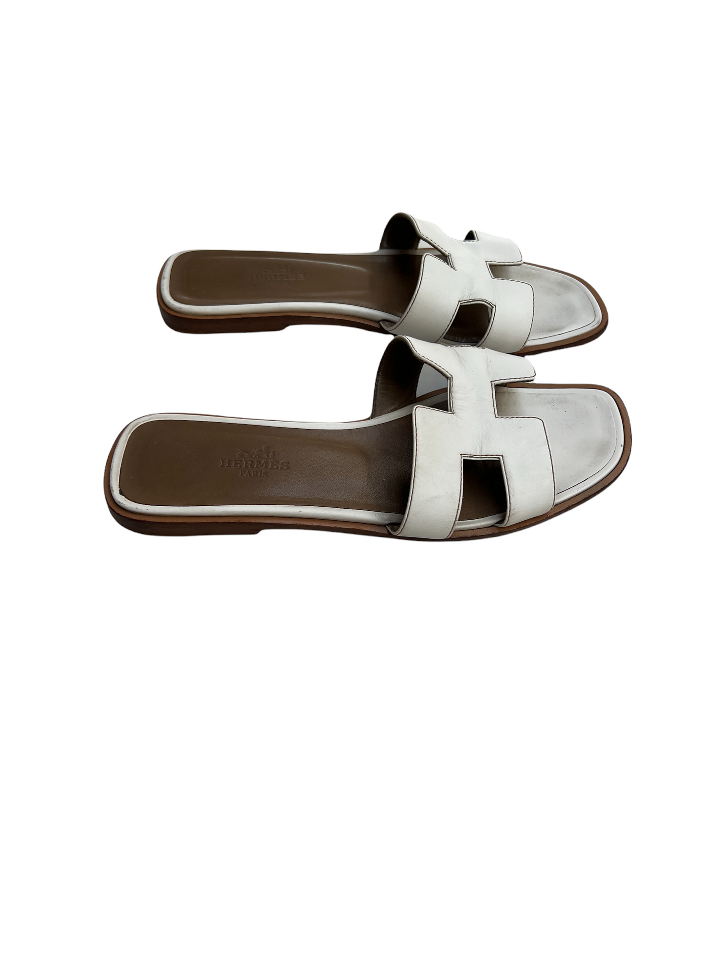 White Leather Oran Slides - 6.5