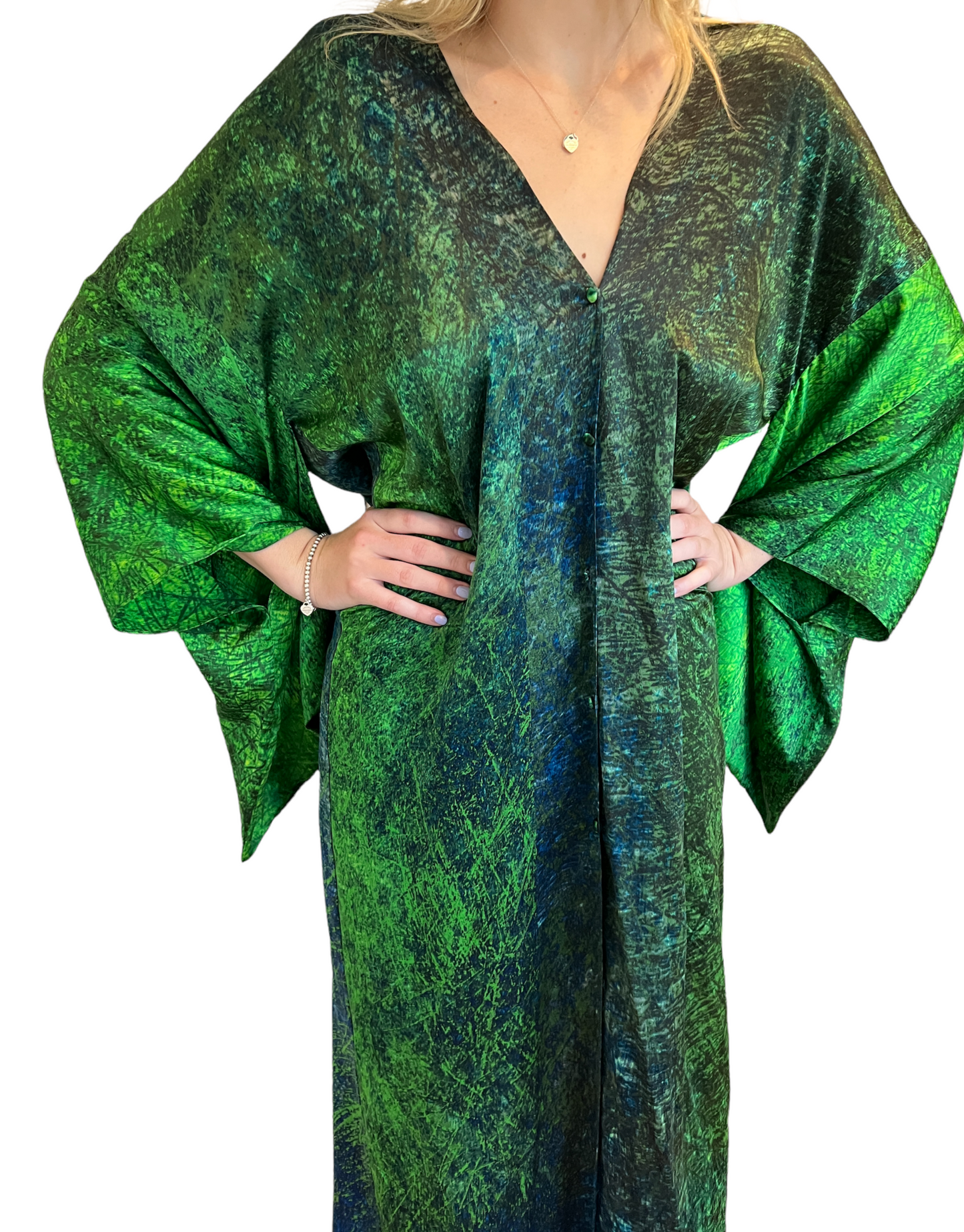 Green & Blue Silk Kimono - S