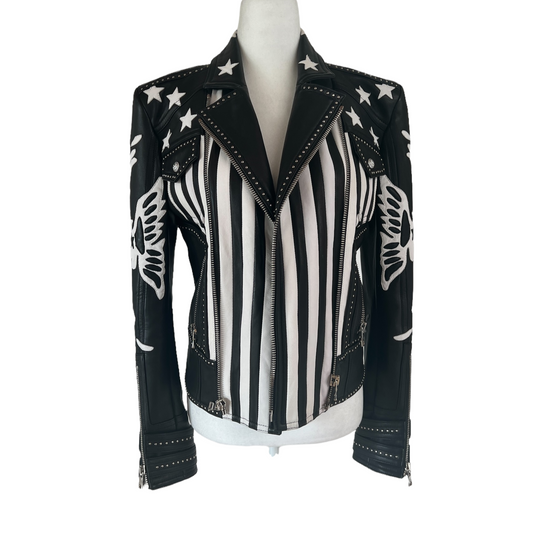 Black & White Leather Jacket - S