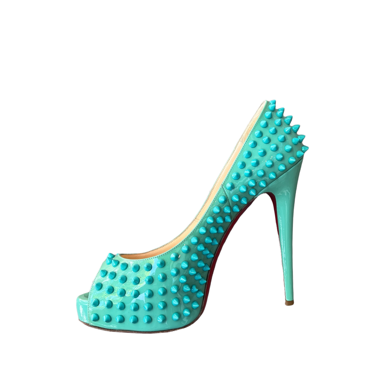 Turquoise Spikes Platform Heels - 10