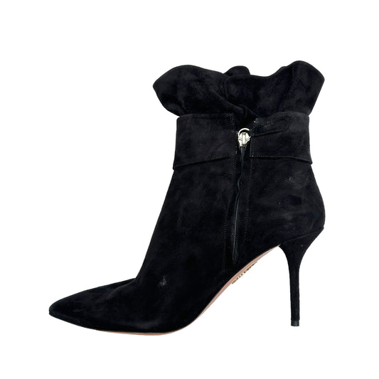 Black Suede Heeled Boots - 8