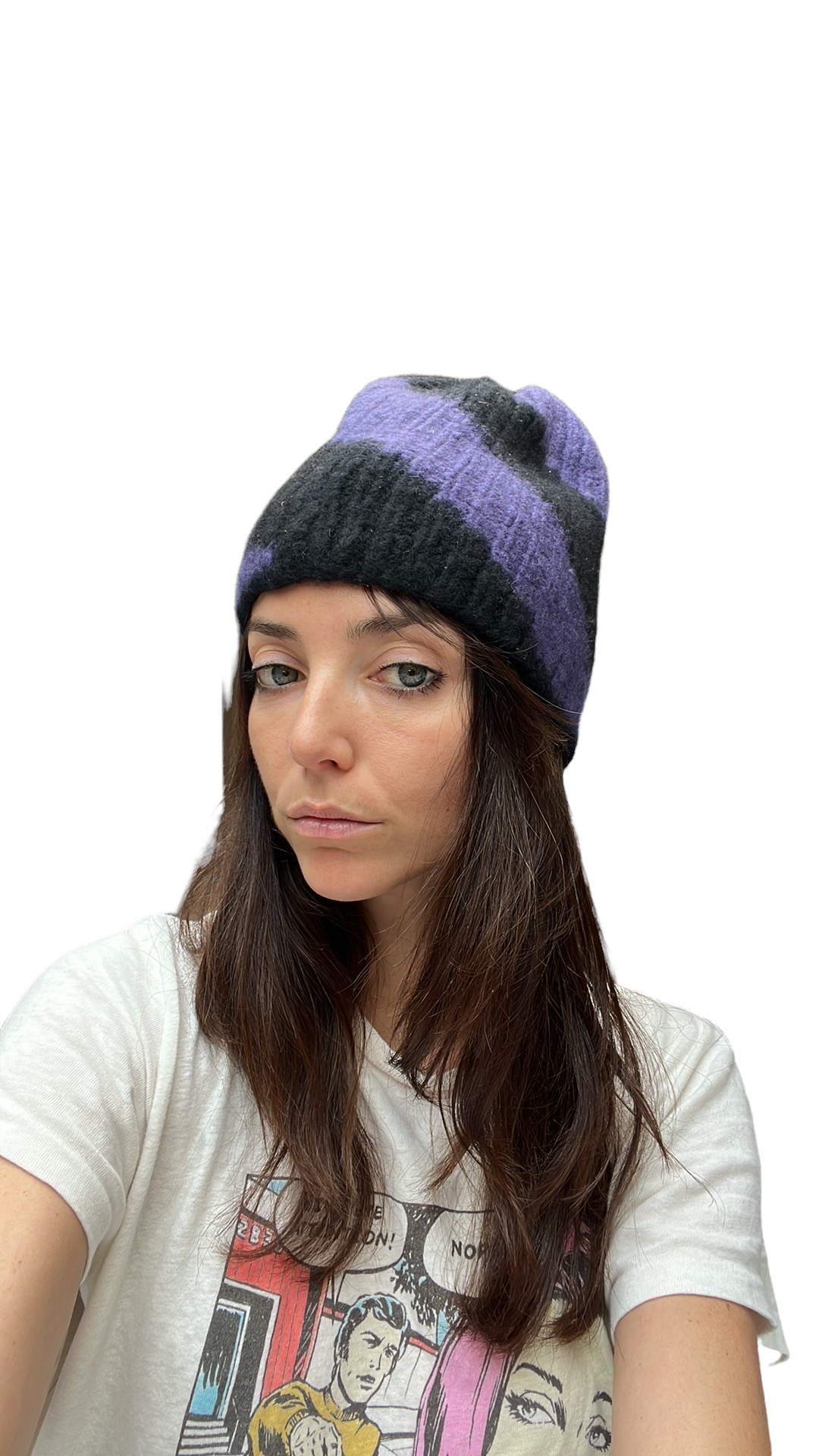 Purple and Black Cashmere Beanie - OS