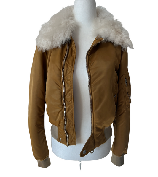 Fur Collar Bomber Jacket  - XS