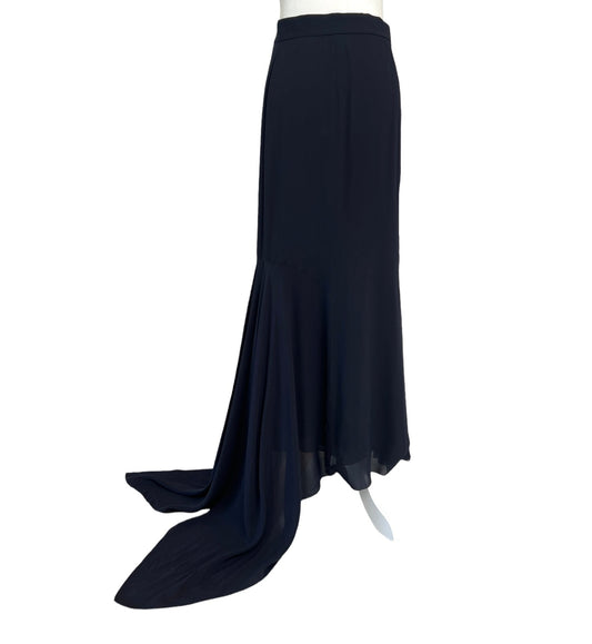Navy Silk Long Skirt - L