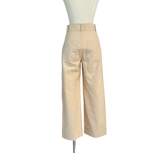 Beige Wide Cotton Pants - 0