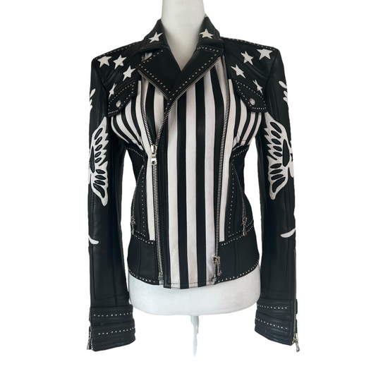 Black & White Leather Jacket - S
