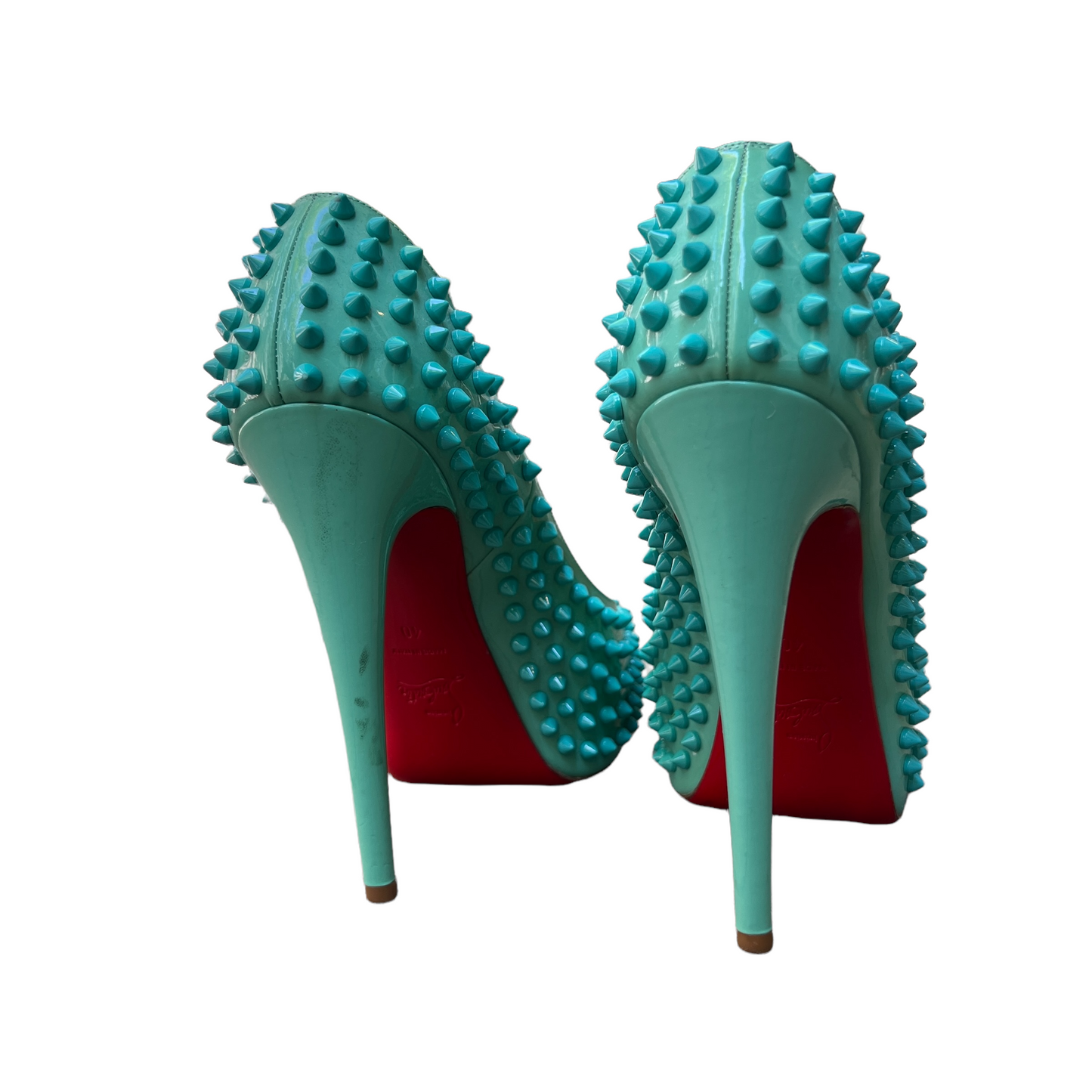 Turquoise Spikes Platform Heels - 10