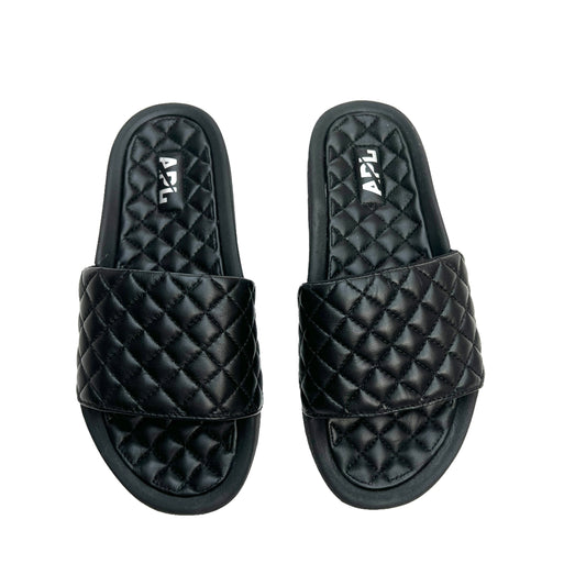 Black Leather Rubber Slides - 8