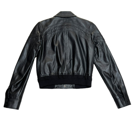 2018 Black Leather Bomber Jacket - S