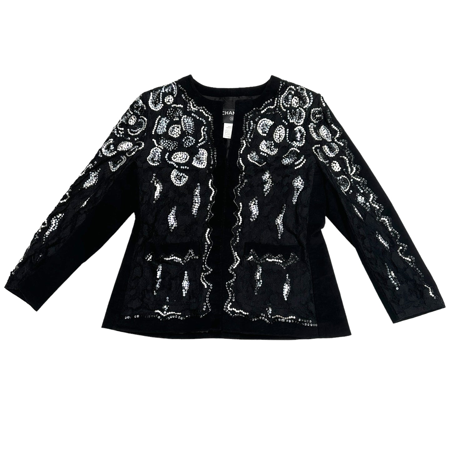 Black Sequins & Lace Blazer - M