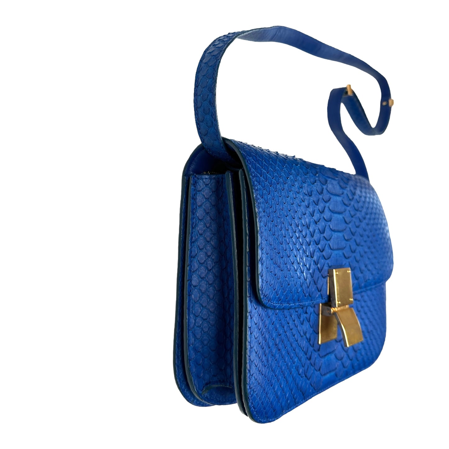 Blue Python Leather Box Bag